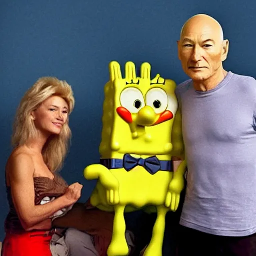 Image similar to photo of patrick stewart next to spongebob