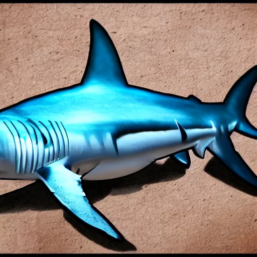 Image similar to hyper realistic shark in armor with cannons