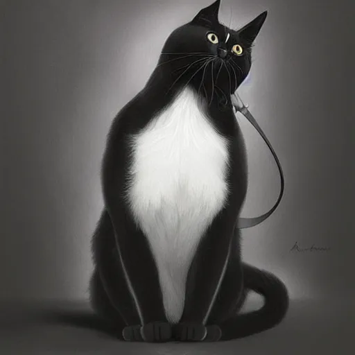 Prompt: a black cat with a white spot on his chest, artstation, by Anna Podedworna