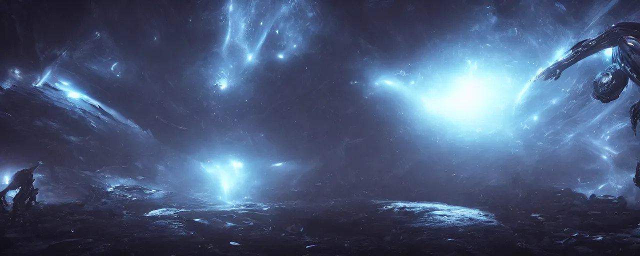 Image similar to a dark epic swirling galaxy, dark scifi, unreal engine, octane render, volumetric lighting