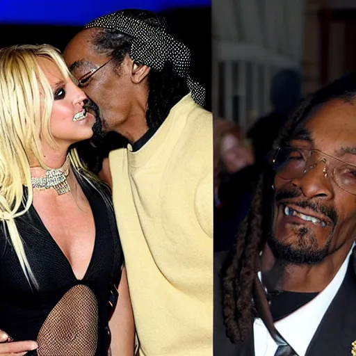 Prompt: “ britney spears and snoop dogg kissing ”