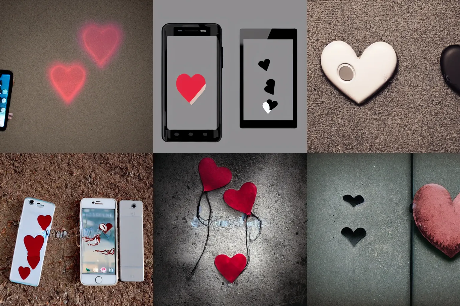 Prompt: Two phones send hearts through the air. Free stock photo. 2 phones. by Greg Rutkowski