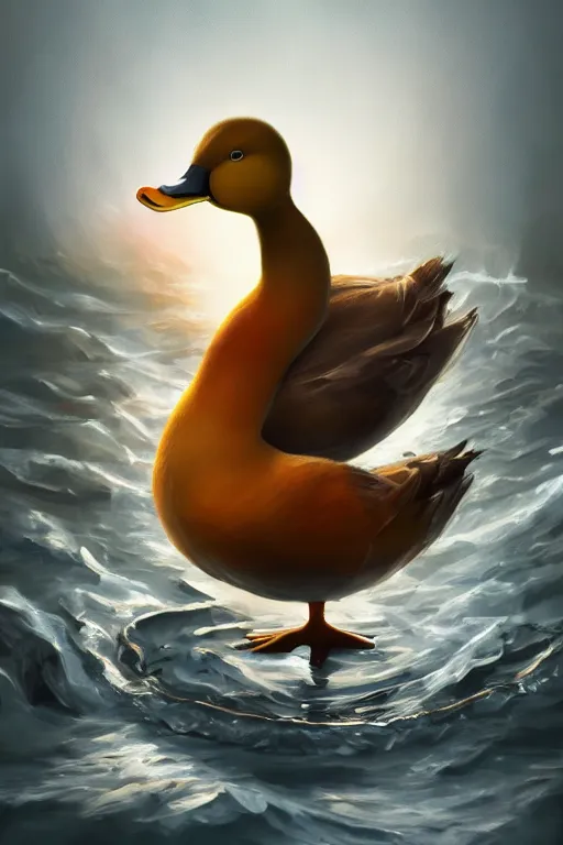 Image similar to duck drinks energy napiokmonstr energy, concept art, wlop, digital painting, trending on artstation, highly detailed, epic composition, official media, 8 k uhd