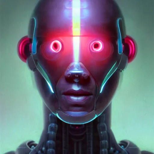 Image similar to a hyper - realistic character concept art portrait of a robotic being with multiple body parts that emit colored lights, depth of field background, artstation, award - winning realistic sci - fi concept art by jim burns and greg rutkowski, beksinski, a realism masterpiece, james gilleard, bruegel, alphonse mucha, and yoshitaka amano.