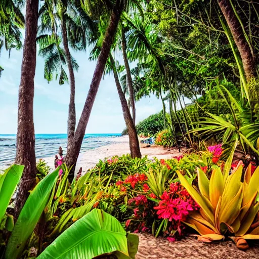 Prompt: extremely colorful jungle on beach