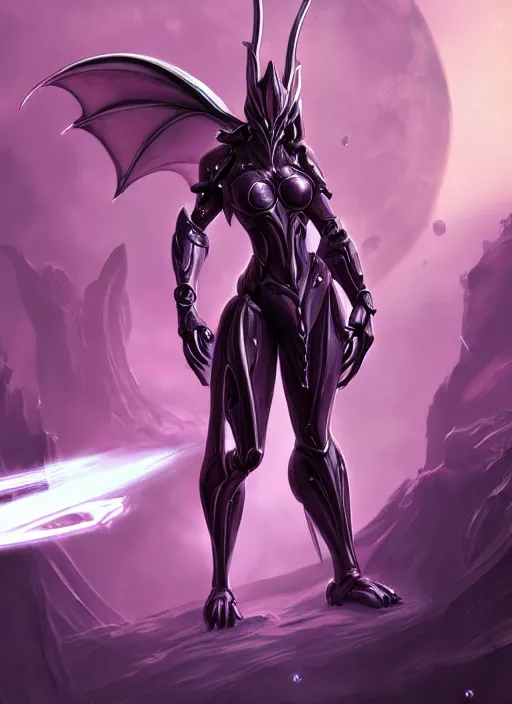 Image similar to cinematic front shot, galactic sized proportional stunning beautiful hot elegant female warframe goddess, detailed sleek cyborg female dragon head, metal ears, sleek purple eyes, sleek silver armor, smooth fuschia skin, in space, holding a planet, epic proportions, epic size, epic scale, furry art, dragon art, giantess art, warframe fanart, furaffinity, deviantart