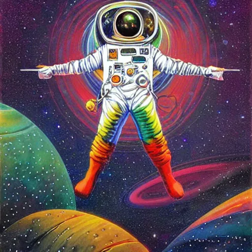 Image similar to kaleidoscope astronaut gerald brom rainbow prisms