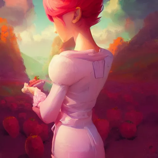 Image similar to painted portrait of a strawberry shortcake, fantastically pastel colors, octane render, matte painting concept art, official fanart behance hd artstation by jesper elsing, by rhads and makoto shinkai and lois van baarle and ilya kuvshinov and rossdraws