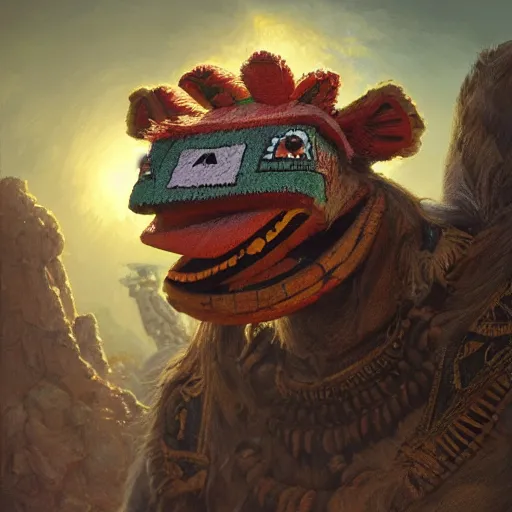 Prompt: an aztec sacrifice muppet, detailed, centered, digital painting, artstation, concept art, donato giancola, joseph christian leyendecker, wlop, boris vallejo, breathtaking, 8 k resolution, extremely detailed, beautiful, establishing shot, artistic, hyperrealistic, beautiful face, octane render, cinematic lighting, dramatic lighting, masterpiece