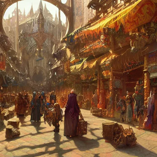 Image similar to The great Bazaar, fantasy art by Donato Giancola, Craig Mullins, digital art, trending on artstation