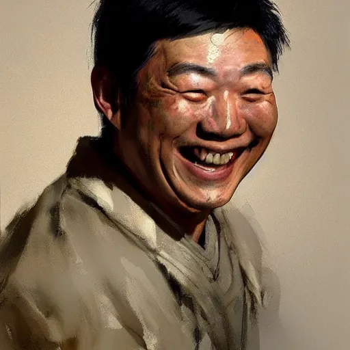 Image similar to a happy asian man, painted by Craig Mullins