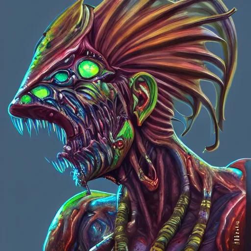 Image similar to zombified tribal mahi mahi full body profile, trending on artstation, ultra fine detailed, hyper detailed, hd, concept art, digital painting