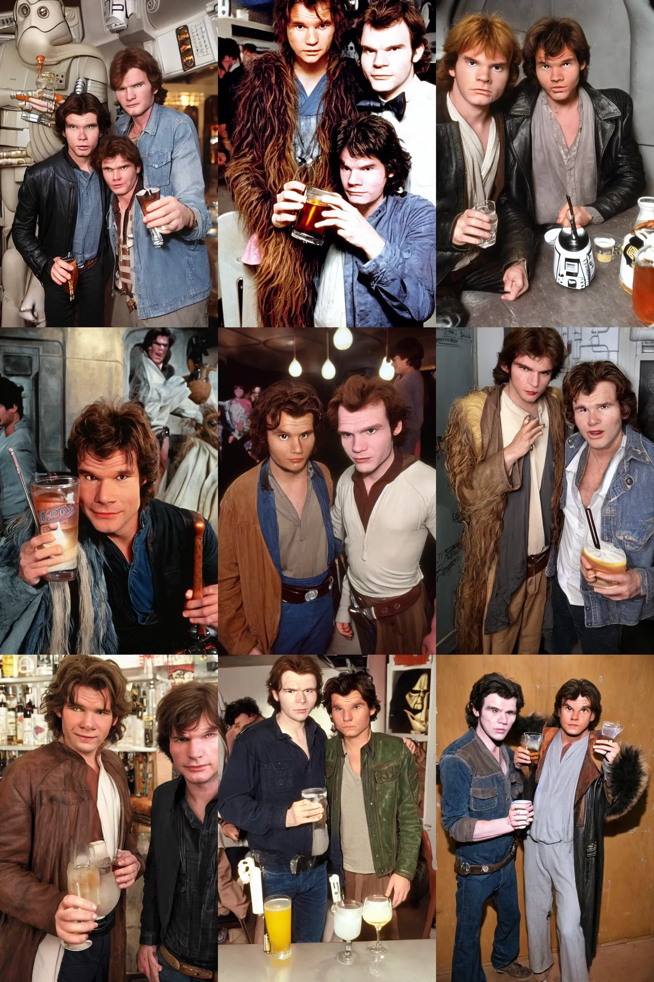 Prompt: ludo from jim hensons labyrinth and han solo from star wars having a drink at the korova milkbar