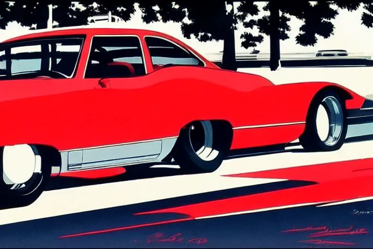 Image similar to red car, white background!!!!!!!!!!, style by Syd Mead