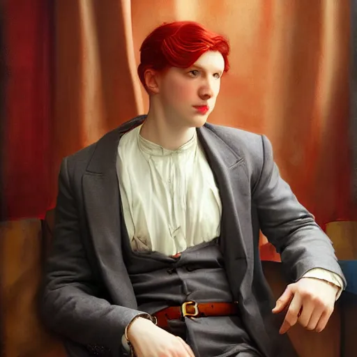 Image similar to pale Donal Glison, red hair, no beard, in New York, cinematic lighting, highly detailed, digital art, Renaissance painting, by Leyendecker, by Rutkowsky,