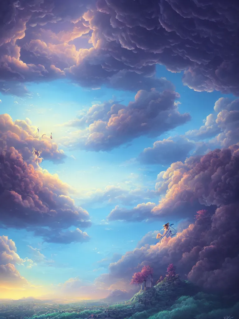 Image similar to A beautiful ultra detailed matte painting a sky in the wind vivid colors, by Cyril Rolando, David Wiesner, unreal engine, trending on artstation
