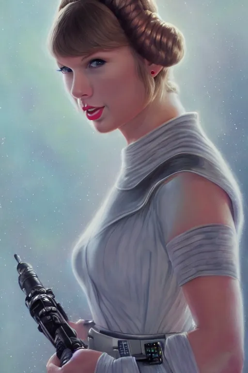 Image similar to Taylor Swift as Princess Leia in Star Wars, oil on canvas, intricate, portrait, 8k highly professionally detailed, HDR, CGsociety