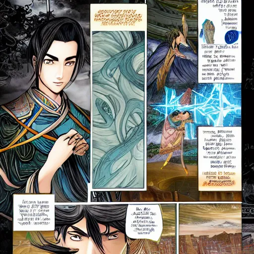 Image similar to xianxia comic book page, detailed, full color