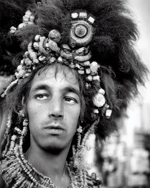 Image similar to Award winning reportage photo of Monegasque Natives with incredible hair and hyper-detailed eyes wearing traditional garb by Garry Winogrand and Dian Arbus, 85mm ND 5, perfect lighting, gelatin silver process