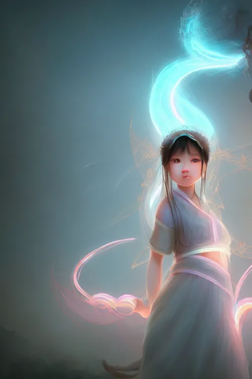 Image similar to cute nezha, mainland china, soft lights, cinematic, character concept design, highly detailed, volumetric light, symmetrical portrait, by new gods : nezha reborn, nezha : birth of the demon child, i am nezha, 8 k - - wallpaper