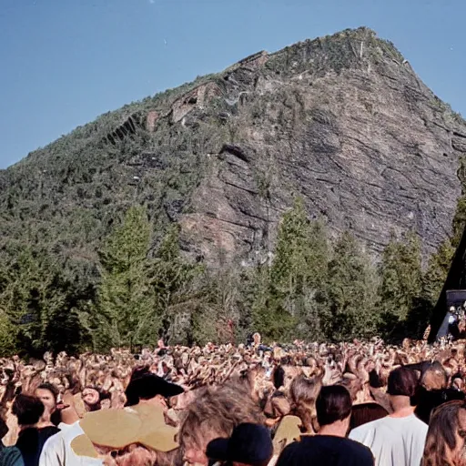 Image similar to the doors playing a show carved into a mountain