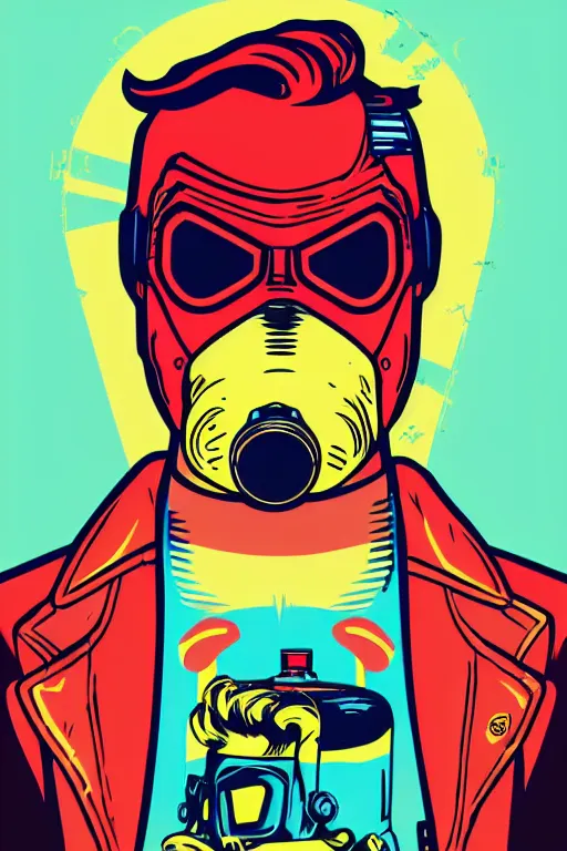 Image similar to fallout 7 6 retro futurist illustration art by butcher billy, sticker, colorful, illustration, highly detailed, simple, smooth and clean vector curves, no jagged lines, vector art, smooth andy warhol style