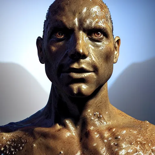 Prompt: a hyper real comic book style portait painting of a statue made of water of a frog, unreal 5, hyperrealistic, octane render, cosplay, rpg portrait, dynamic lighting