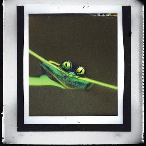 Prompt: flying frog, polaroid photography in style of andrey tarkovski, paranormal, spiritual, mystical, sublime