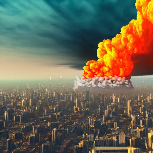 Image similar to nuclear explosion in city, 4 k