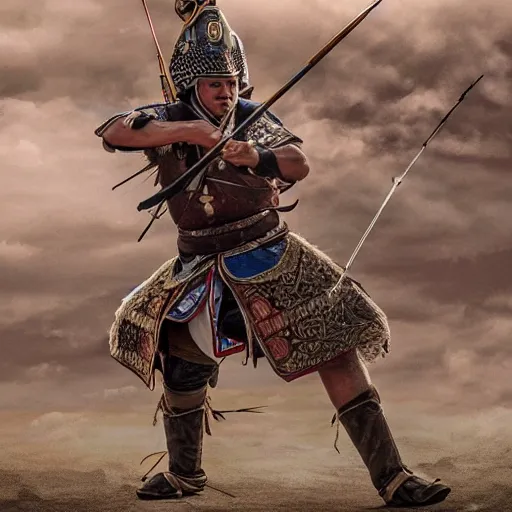 Image similar to tula the mongolian warrior firing his bow and arrow from the ancient lands of taran, highly detailed, ultrawide lens, photography award of the year 2 0 2 0