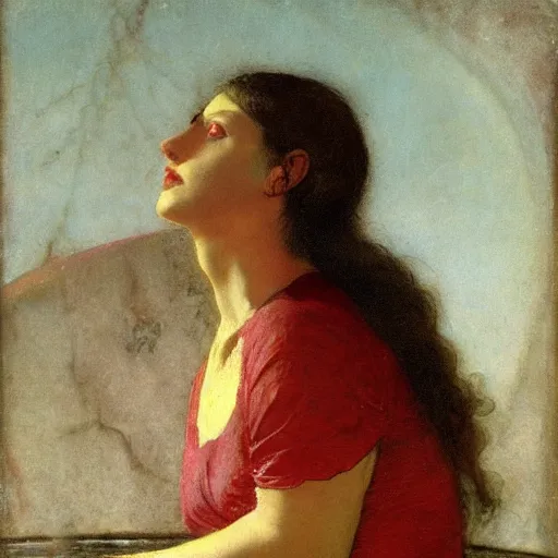 Prompt: photo of young woman by arnold bocklin