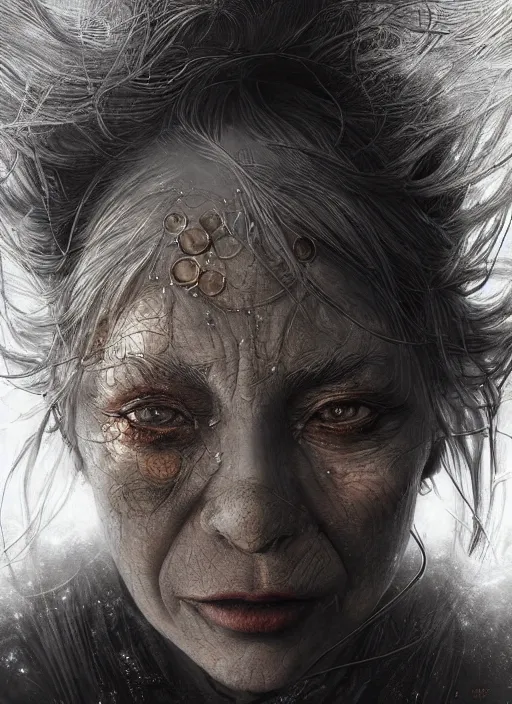 Image similar to golden moon at background, creative!!! composition for a book cover, absurdly beautiful, ultrafine hyperrealistic detailed old witch face by wlop and artgerm and greg rutkowski, intricate linework, sharp focus, smooth, octopath traveler, final fantasy, unreal engine, dramatic lighting, ethereal, 8 k