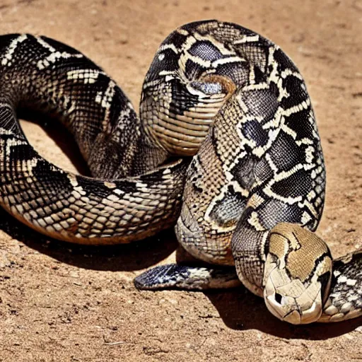 Image similar to a photo of beautiful python snake devouring a bull