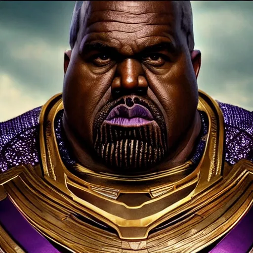 Image similar to kanye west as thanos, Cinematic, Portrait, Ultra-HD, Beautiful Lighting, insanely detailed and intricate, hypermaximalist, elegant, ornate, hyper realistic, super detailed