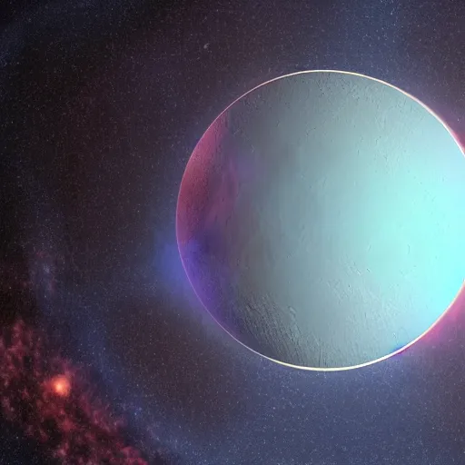 Prompt: half of a moon crumbled into atomizing dust, forming a ring around a planet,