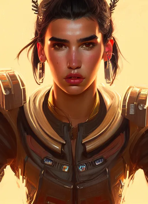 Prompt: portrait of apex legends dua lipa, intricate, elegant, glowing lights, highly detailed, digital painting, artstation, glamor pose, concept art, smooth, sharp focus, illustration, art by artgerm and greg rutkowski, artey freytag