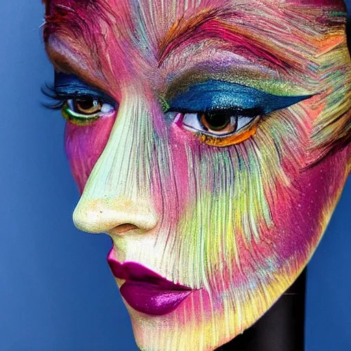 Image similar to a close up of a mannequin with makeup, an impressionist painting by briana mora, instagram contest winner, neo - fauvism, feminine, made of feathers, i can't believe how beautiful this is