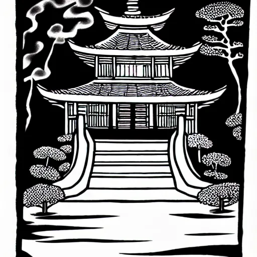 Prompt: zen temple ink