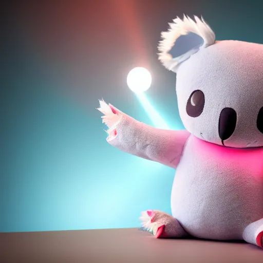 Image similar to a cute fumo plush of a koala girl, pink and blue, lens flare studio light, vray