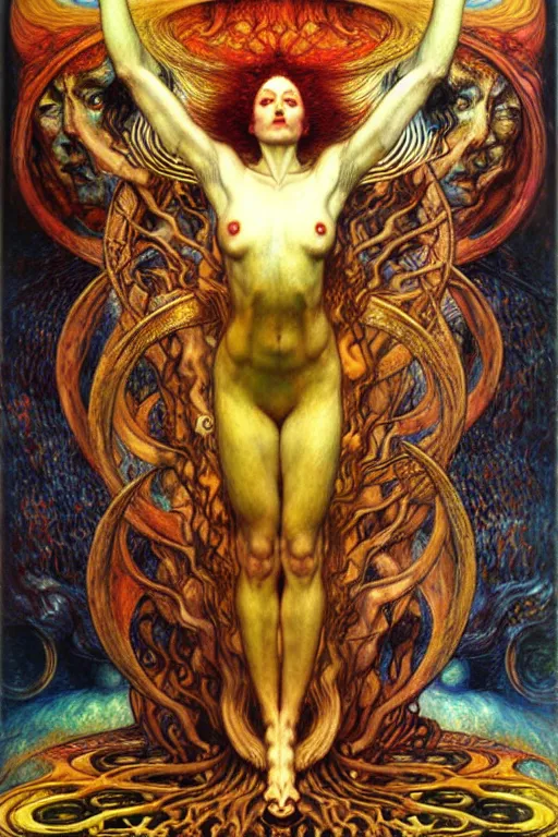 Image similar to Divine Chaos Engine by Karol Bak, Jean Delville, William Blake, Gustav Klimt, and Vincent Van Gogh, symbolist, visionary