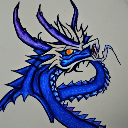 Image similar to wax crayon drawing of the blue - eyes white dragon from yu - gi - oh