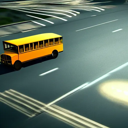 Prompt: school bus breaks the sound barrier, rendering, octane, action, 8 k, movie still,