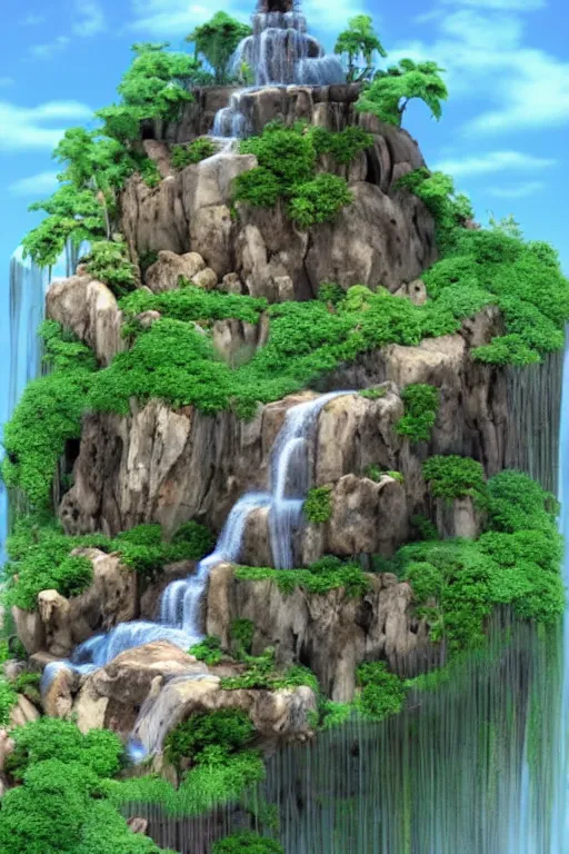 Prompt: A floating island with an ugly waterfall