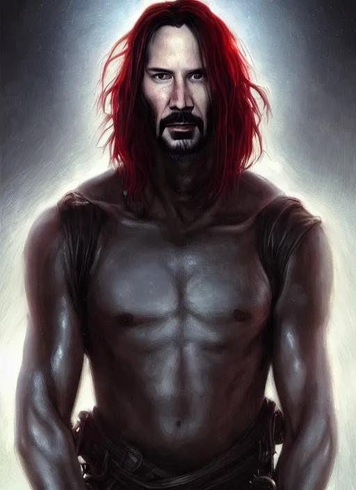 Prompt: Keanu Reeves, red glowing eyes, silver long hair, male, fantasy, extremely detailed, digital painting, artstation, concept art, smooth, sharp focus, illustration, stunning lighting, art by artgerm and greg rutkowski and alphonse mucha and simon stalenhag, realistic character concept, high fantasy, dark atmosphere, golden ratio, cinematic lighting, hyperdetailed, high resolution, insanely detailed and intricate, artstation, Marc Simonetti, Greg Rutkowski, 8k