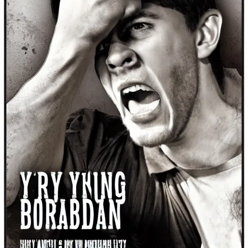 Prompt: broadway poster of an young angry man screaming, high definition, highly detailed, photo-realistic, 8k