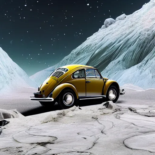 Image similar to extreme long shot of a 1970 vw beetle standing on mount everest, award winning photo, snow, high detail, desolate, atmospheric, 8k, Asher Durand, intricate artwork by Tooth Wu and wlop and beeple and dan mumford and greg rutkowski and nekroxiii. halo. octane render, cinematic, hyper realism, octane render, 8k, depth of field, bokeh