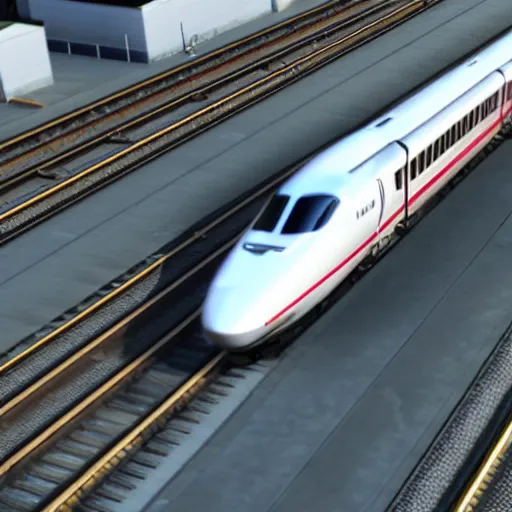 Prompt: drone shot of a bullet train, highly detailed, photorealistic portrait, bright studio setting, studio lighting, crisp quality and light reflections, unreal engine 5 quality render
