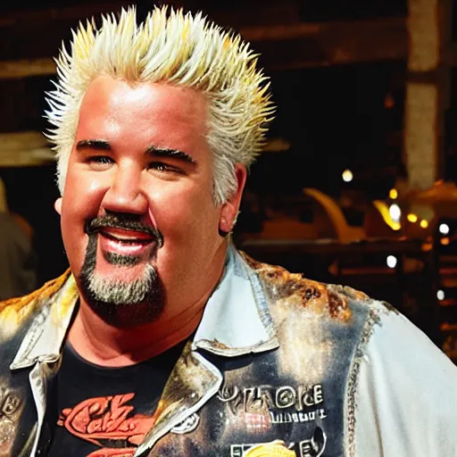 Prompt: Guy Fieri swimming in gravy