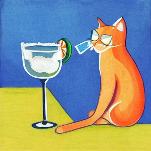 Image similar to a cat drinking a margarita