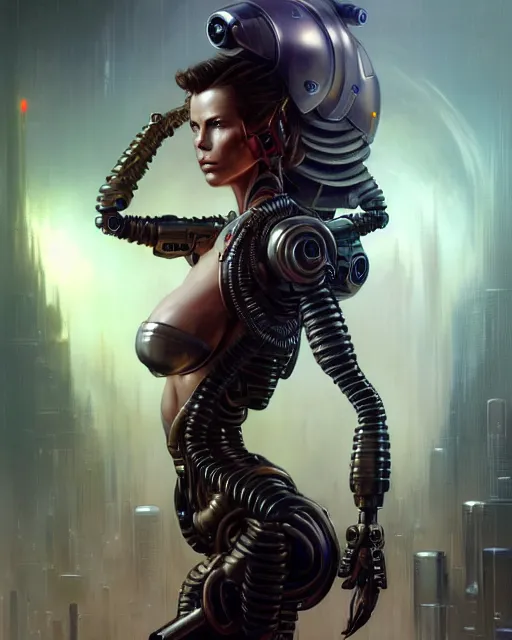 Prompt: kake beckinsale as a cyborg fantasy character portrait, ultra realistic, wide angle, intricate details, blade runner artifacts, highly detailed by peter mohrbacher, boris vallejo, hajime sorayama aaron horkey, gaston bussiere, craig mullins